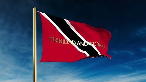 4K Trinidad and Tobago flag slider style with title. Waving in the wind with cloud background
