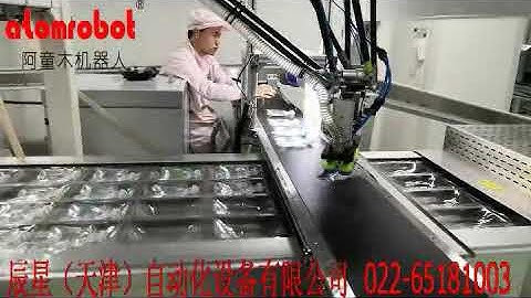 Parallel robots from Atomrobot-Pick infusion bags into the stretch wrapping machine