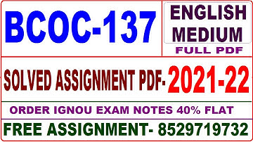 bcoc-137 solved assignment 2021-22 / bcoc 137 solved assignment in English / ignou bcoc 137