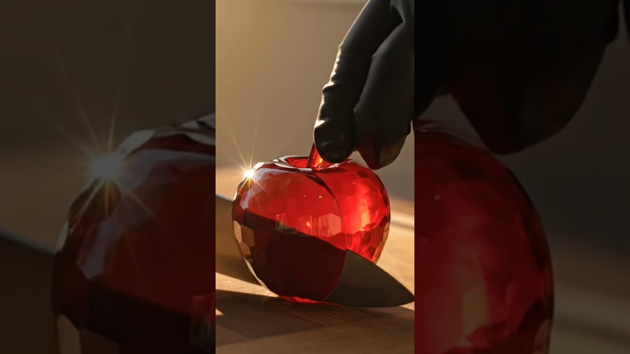 Satisfying glass slicing an apple 