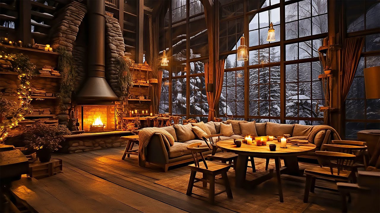Warm Night with Instrumental Christmas Jazz Music & Fireplace Ambience