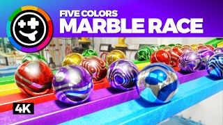 Marble Race: 5 Colors  | #marbles #marblerace #asmr #physics #3danimation #rigidbody #simulation
