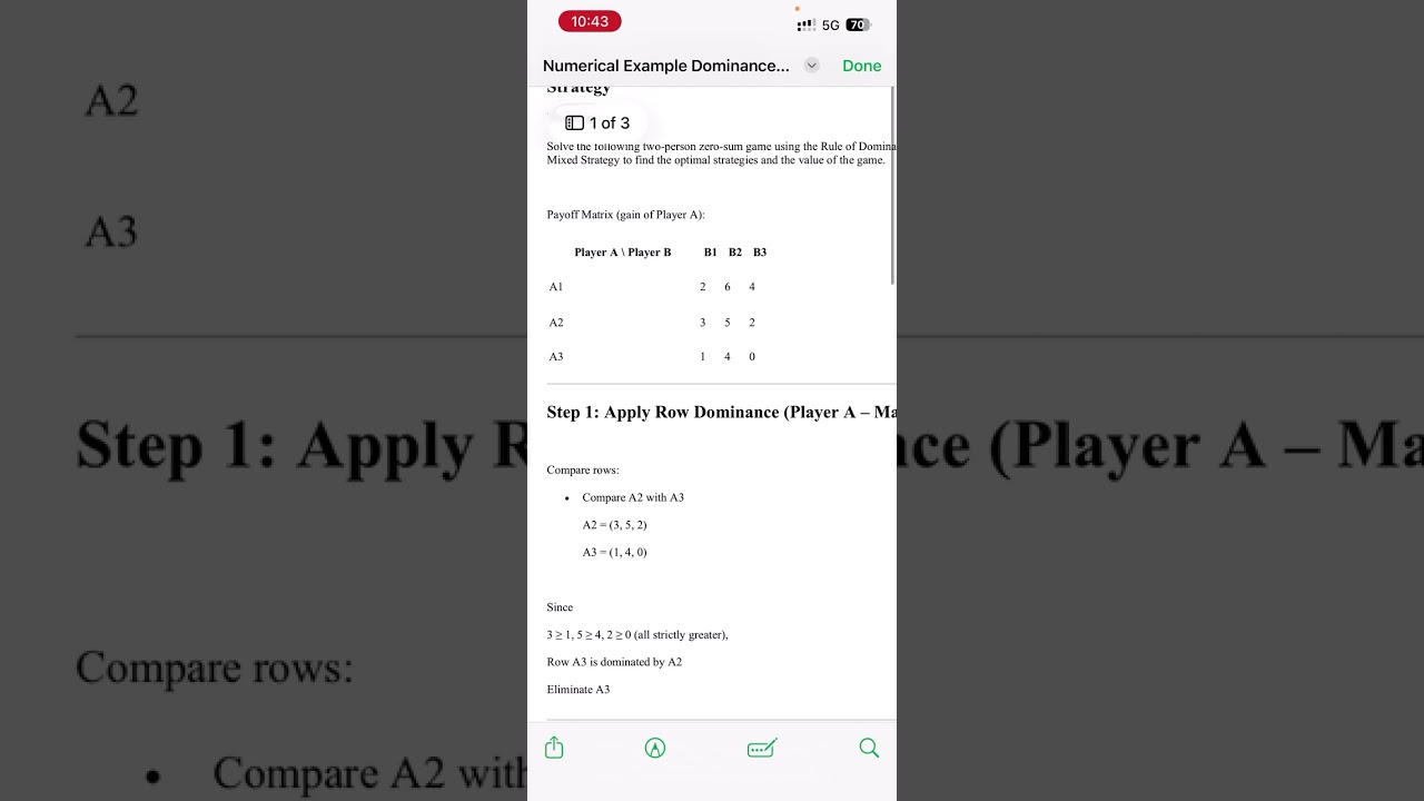 Numerical Rule of Dominance Mixed Strategy Strategy 