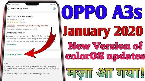 Oppo A3s Android phone new version of colorOS updates January 2020.