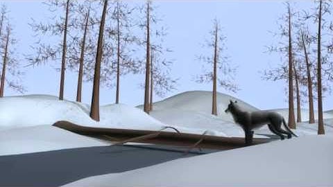 3D wolf crosses tree bridge