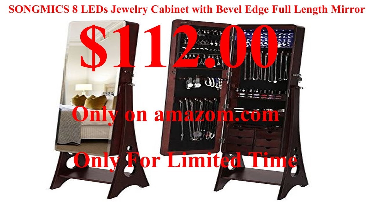 SONGMICS 8 LEDs Jewelry with Bevel Edge Full Length Mirror
