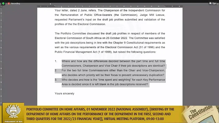 Portfolio Committee on Home Affairs, 01 November 2022