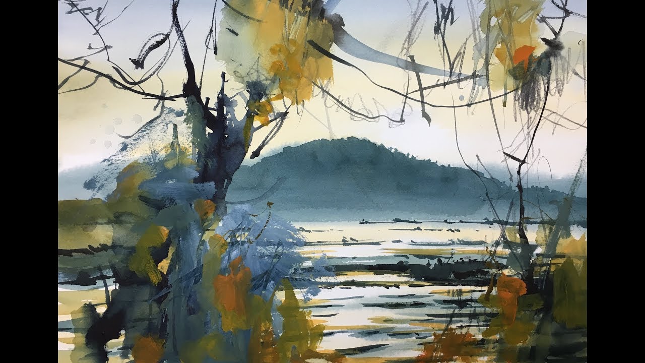 Figurativ abstraktion eksperimenterende landskab akvarel maleri kursus