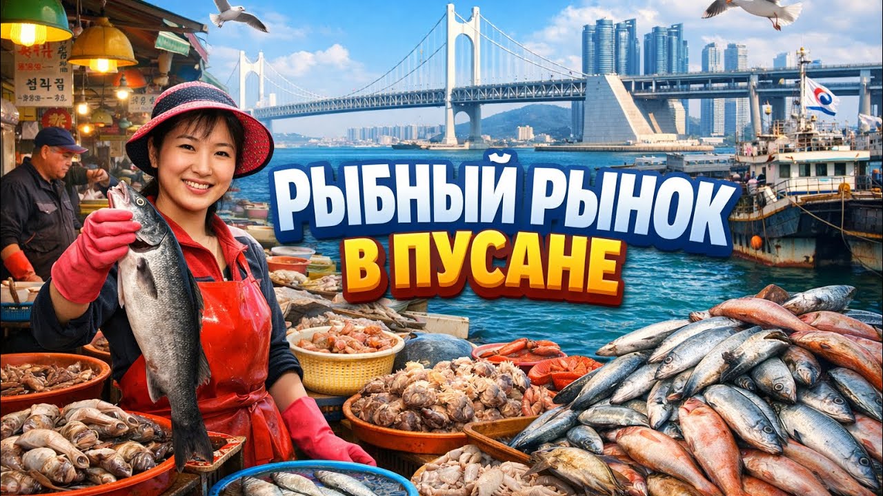 Пусан. Рыбный рынок. Что продают. Где едят. Влог.