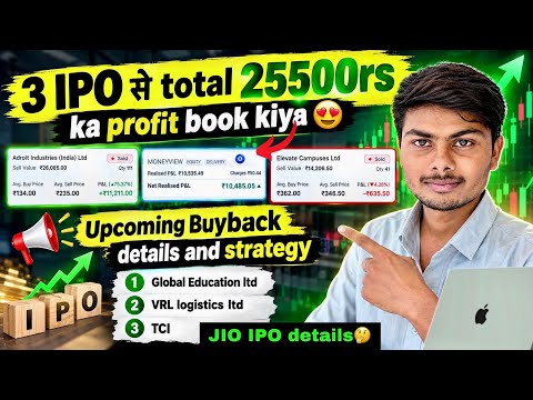 IPO mencatatkan total keuntungan 25500rs🥰|Detail Buyback Mendatang|Moneyview|AdroitInds|Elevate|Jio ipo