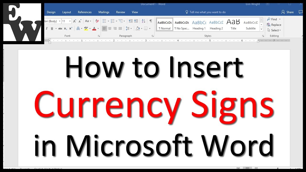how-to-insert-currency-signs-in-microsoft-word-youtube