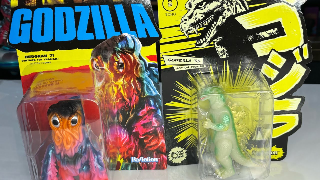 Super 7 Reaction Hedorah (Hawaii variant) and '55 Godzilla (Glow