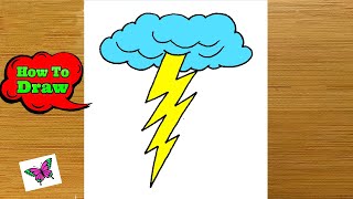 How To Draw Clouds - With Thunder  | Step by Step Clouds Drawing