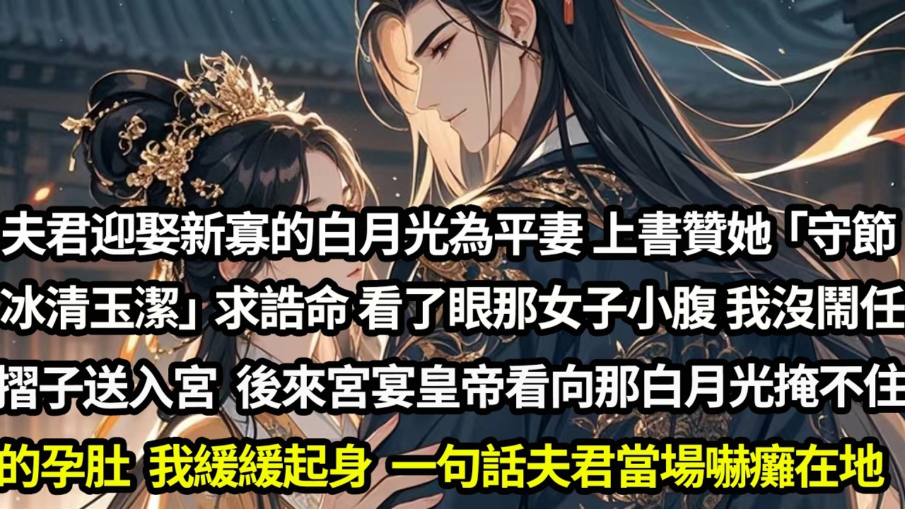 夫君迎娶新寡的白月光為平妻 上書贊她「守節半載冰清玉潔」求誥命，看了眼那女子小腹 我沒鬧任摺子送入宮，一月後宮宴皇帝看向那白月光掩不住的孕肚，我緩緩起身 一句話夫君當場嚇癱在地#愛情#完結