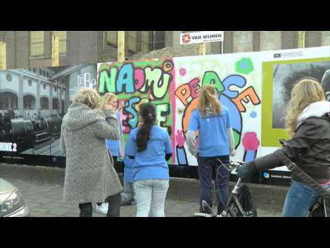 Leerlingen Wellant College in Dordrecht fleuren straat op met graffiti