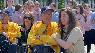 World War II veteran surprised on Honor Flight by granddaughter, Ukrainian soldiers