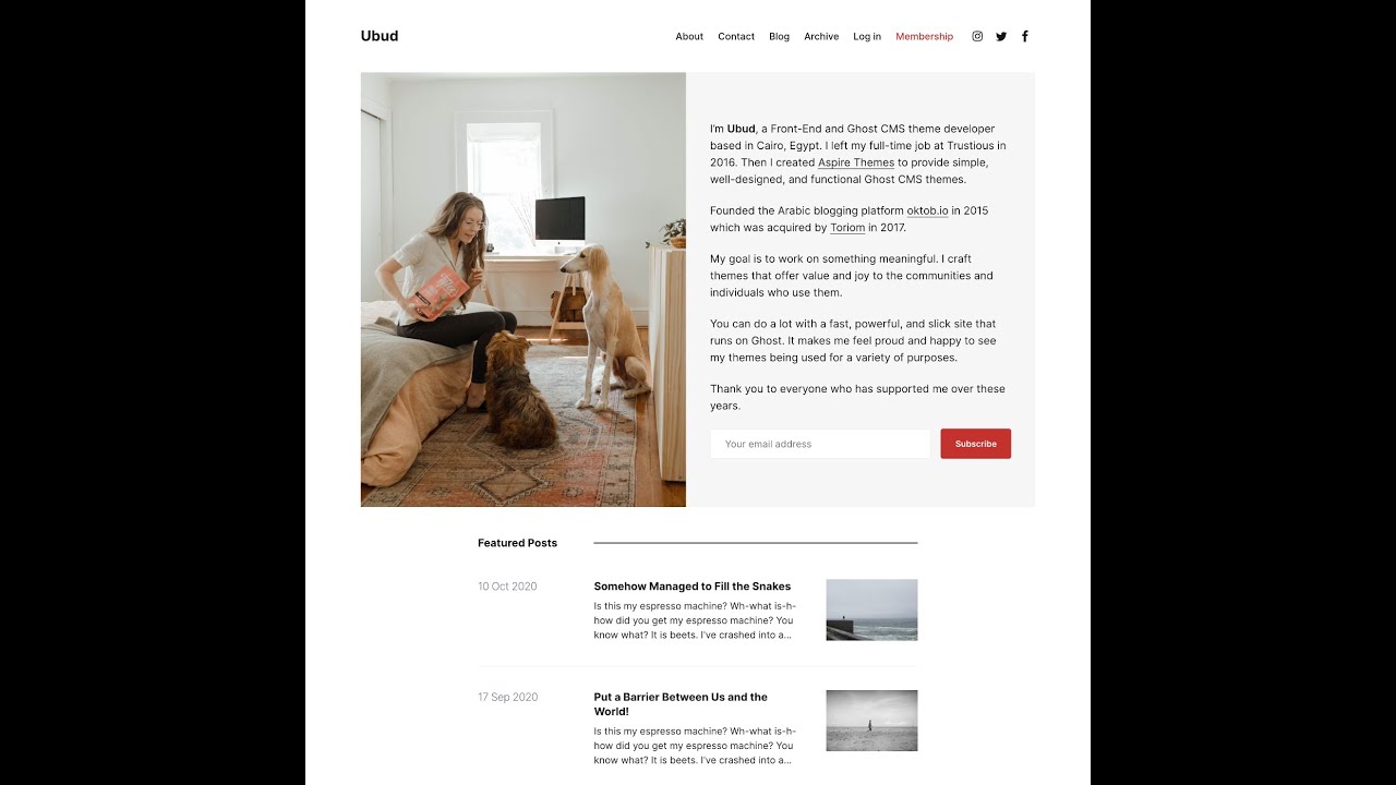 Ubud Ghost CMS Theme - Homepage Setup