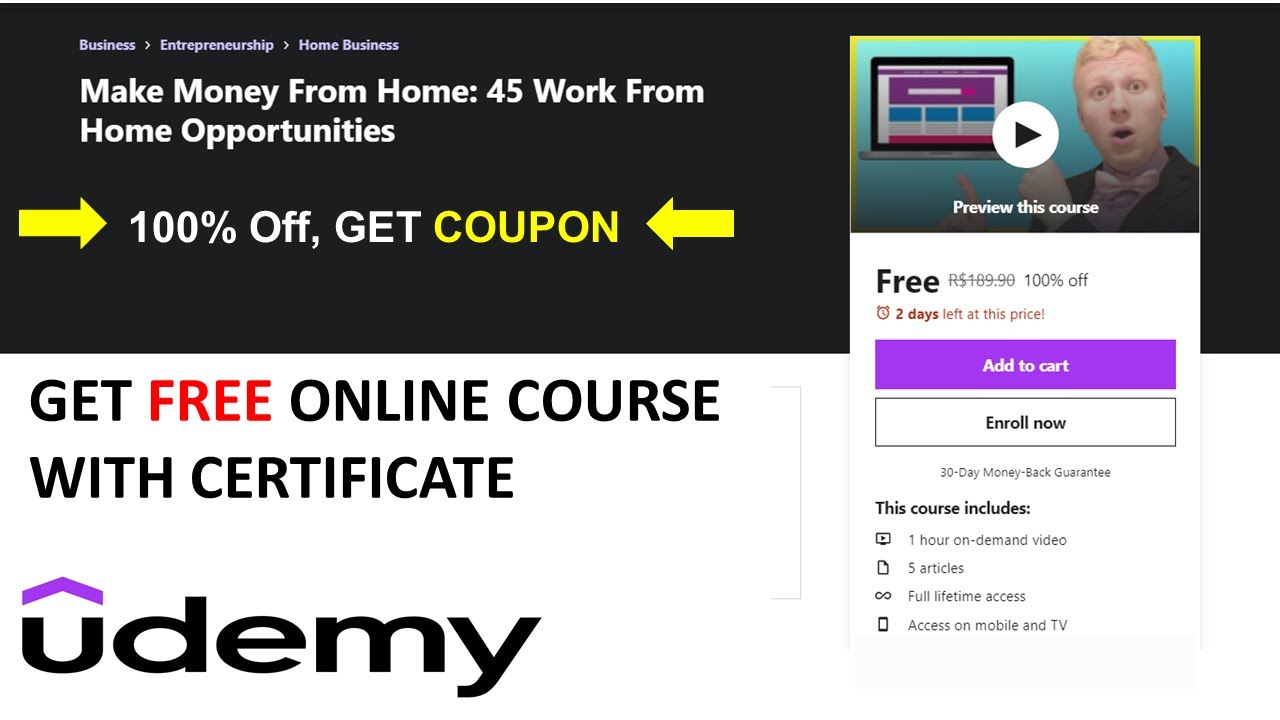 MAKE MONEY FROM HOME: 45 WORK FROM HOME OPPORTUNITIES | UDEMY FREE COURSE