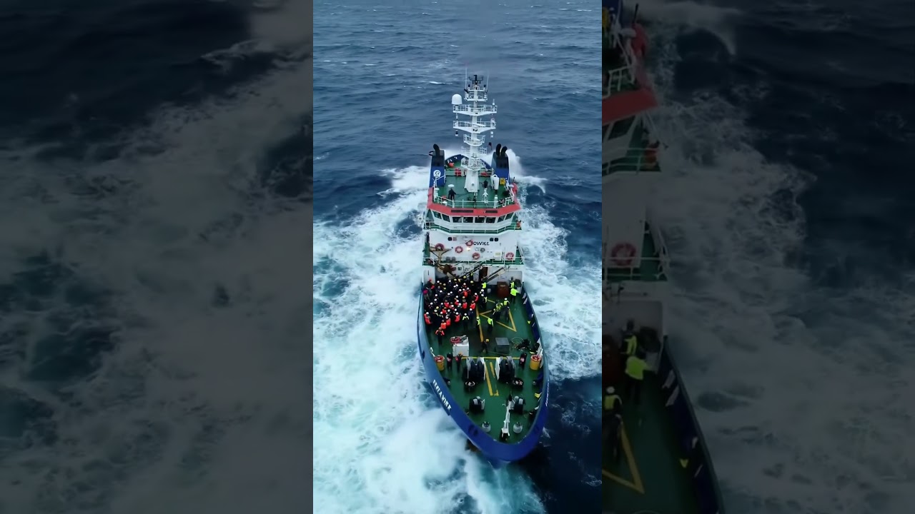 Rescue Ship Navigates a Raging Storm 
