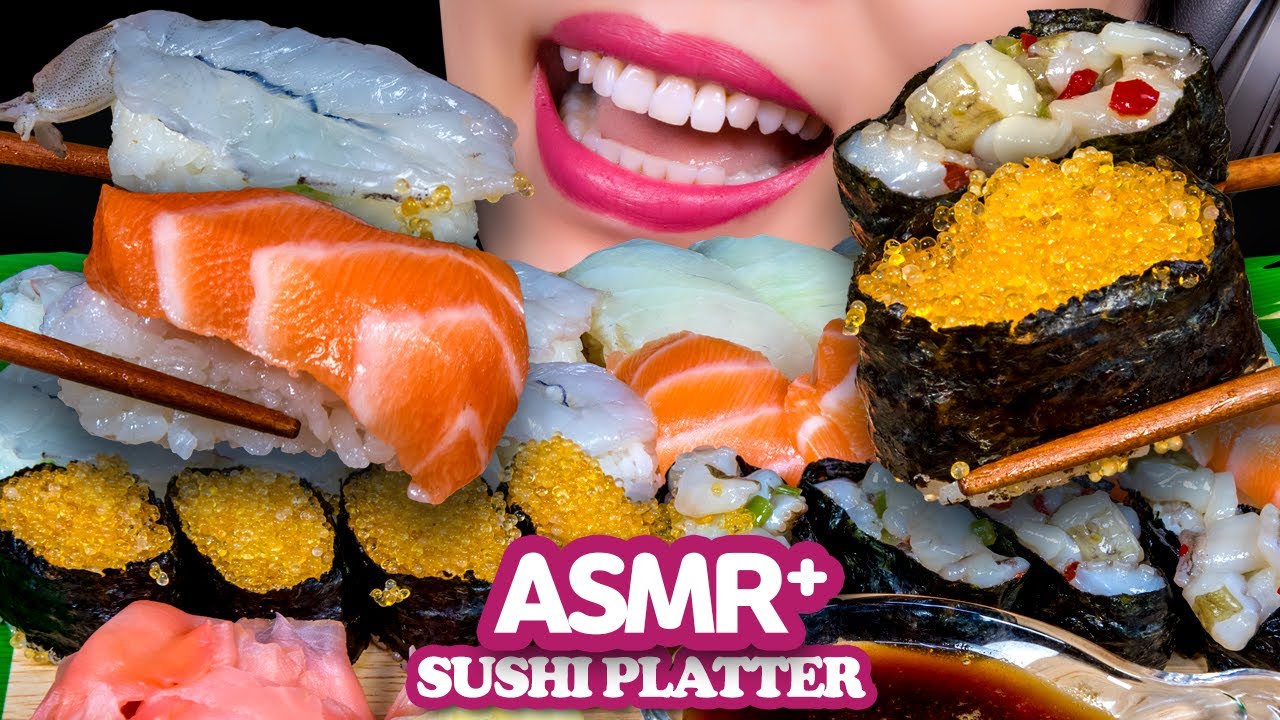 ASMR 초밥 모듬 연어초밥, 광어초밥, 새우초밥, 낙지군함, 날치알 캘리포니아롤 먹방 리얼 사운드 [EATING SOUNDS] MUKBANG