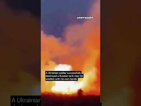 Ukrainian soldier successfully destroyed a Russian tank near his position with his own hands #shorts