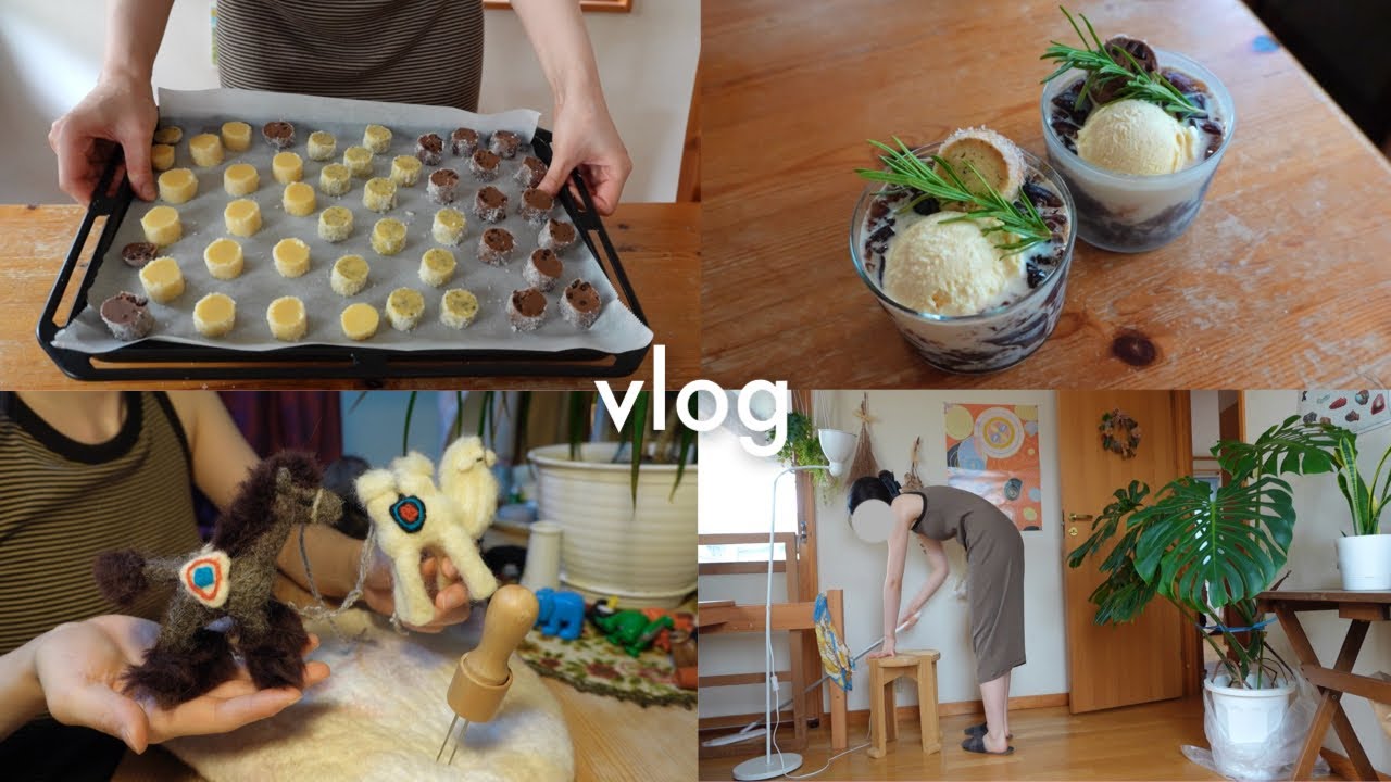 vlog | サブレを焼いてコーヒーゼリーを作る夏休み🌿| 羊毛で馬も作ります🎠