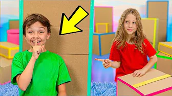 Nastya and friends play hide and seek cardboard challenge for kids