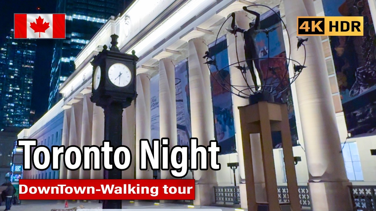 Walking Downtown Toronto at Night 🌙 City Lights- CN TOWER 