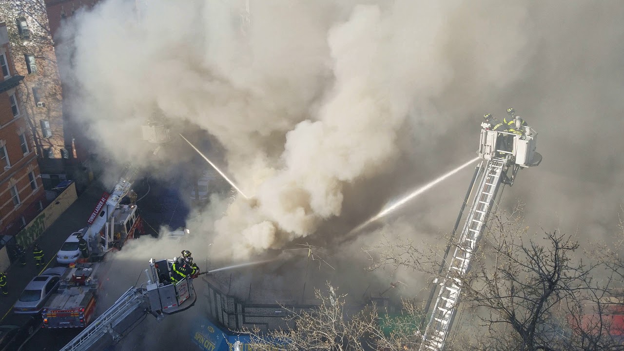 FDNY Surround And Drown A 5 Alarm Fire In A Row Of Businesses In The ...