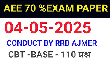 AEE 70% CBT EXAM PAPER 04-05-25 CONDUCT BY RRB AJMER |Assistance Electrical Engineer Exam Paper