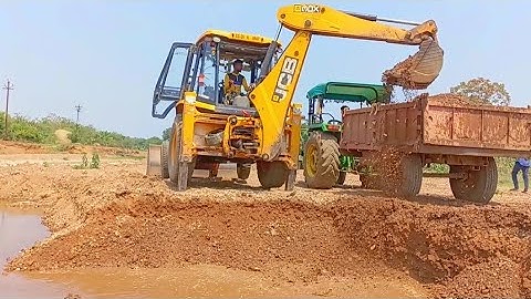 JCB 3dx eco xpert Loading mud in John Deere 5045d and Mahindra Yuvo 574du | JCB and tractor Laoding