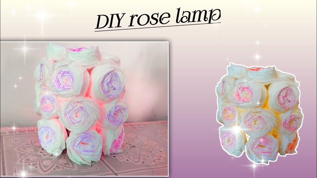 DIY flower lamp with tissue | craft aesthetic Rose lamp from tissue paper | glowing flowers lamps 