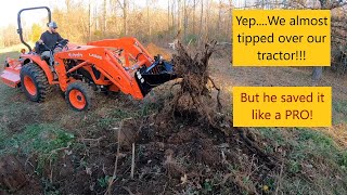 Titan Stump Bucket maiden voyage on the Kubota L2502 and we almost lose the tractor.