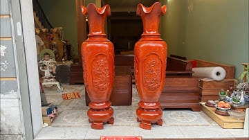 Cặp lục bình đục tứ quý cao 1m6 gỗ xà cừ . 