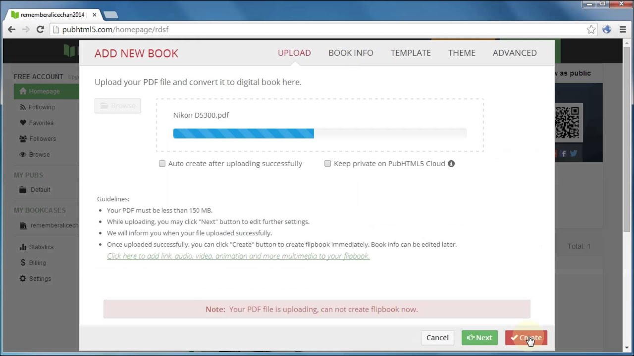 Quick upload PDF files to create interactive HTML5 flipbooks by using PUB HTML5