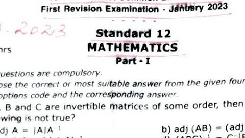 12th Maths First Revision Government Official Original Question Paper-2023