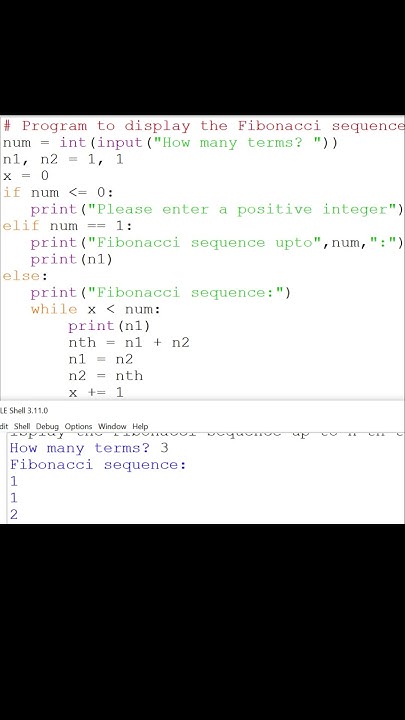 display fibonacci series in python #shorts #python #pythonbasics - YouTube