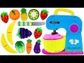 Learn Fruits & Vegetables with Toy Mixer Playset & Wooden Velcro Cutting Toys for Kids Preschoolers