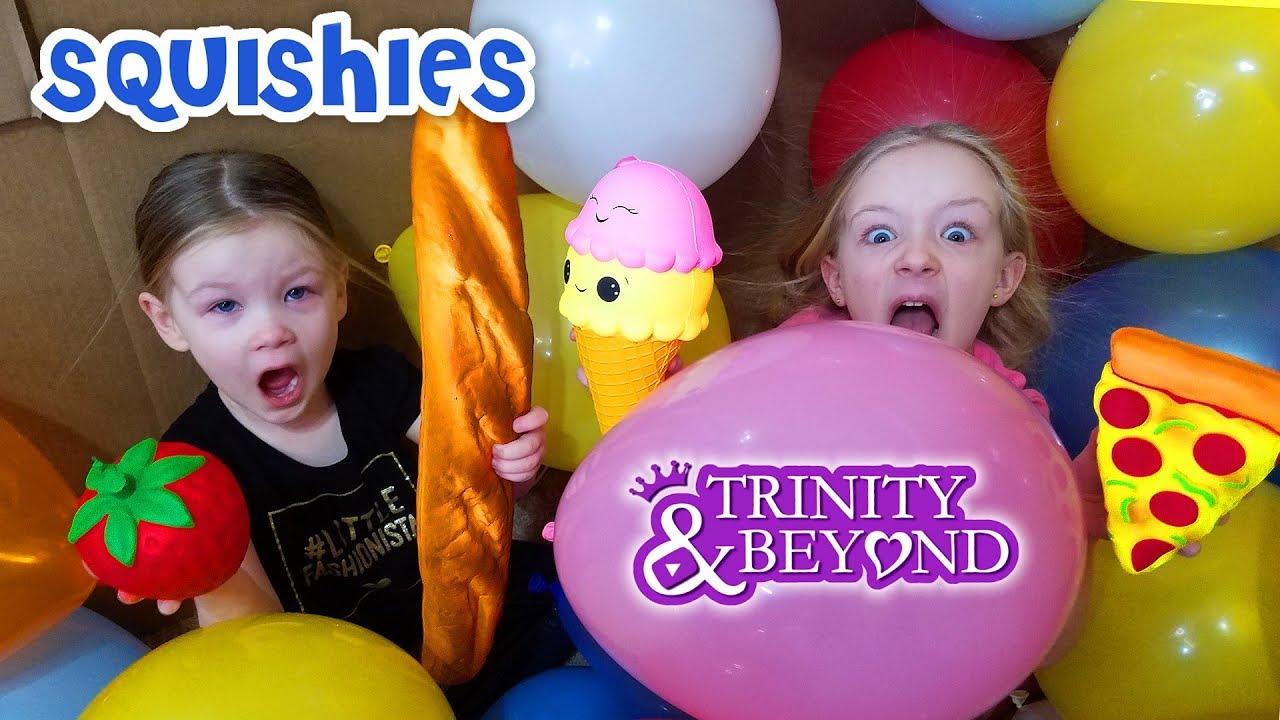 Box Fort Stair Slide Challenge Into Balloons! Squishy Food Scavenger Toy Treasure Hunt!!!