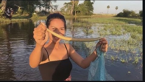 Wow The Amazing Beautiful girl Catch Fish and snake Using Hand in Casts Net