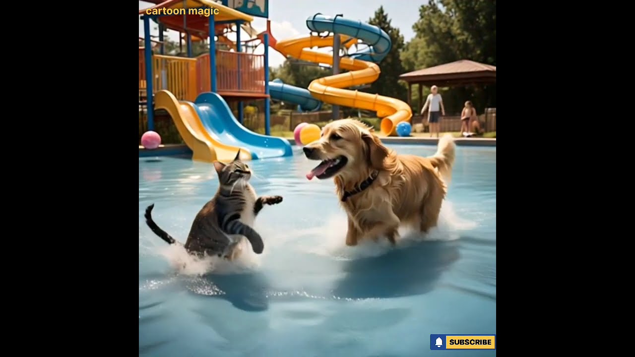Billi aur kutte | cat and dog in water park fight Enjoying 