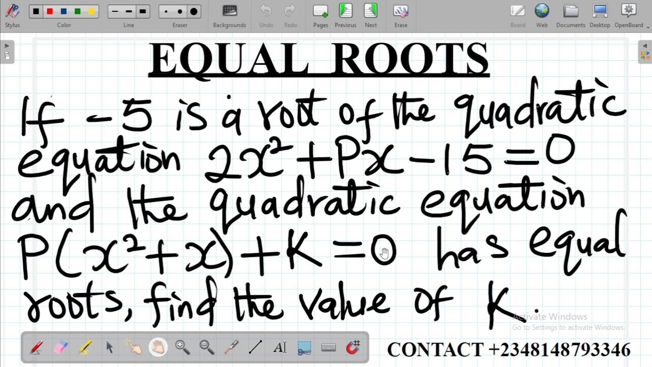 Equal Roots / Types of roots of a quadratic equation - YouTube