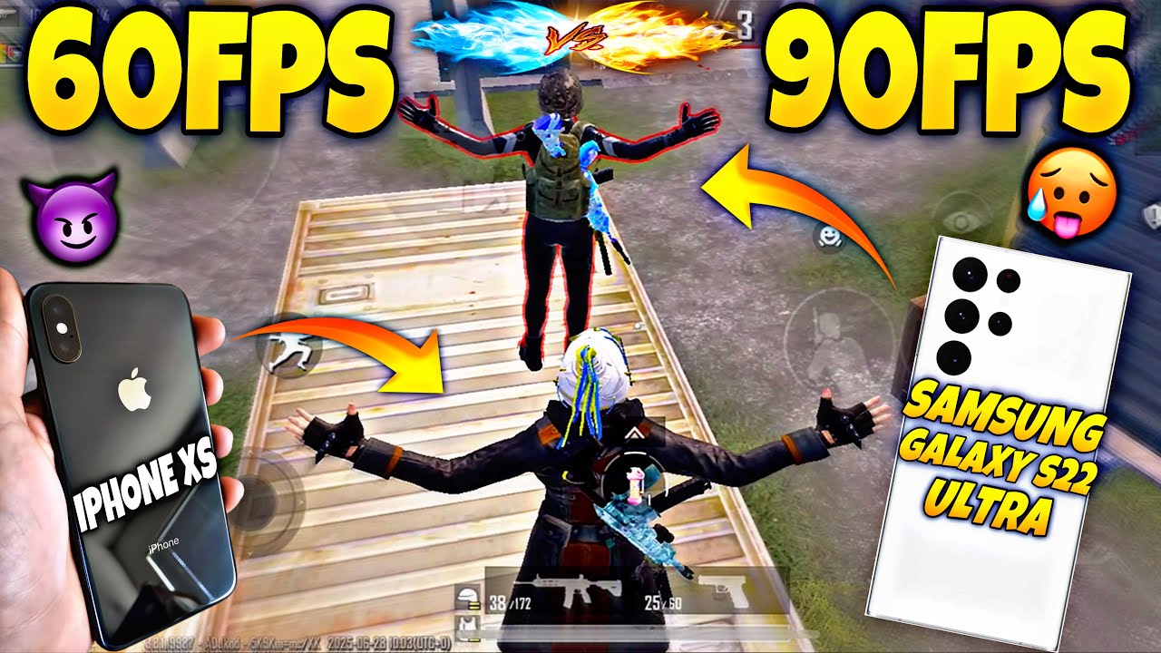 SAMSUNG GALAXY S22 ULTRA 90FPS VS IPHONE XS 60FPS PUBG TEST in 2025 | PUBGMOBILE | BEST TDM GAMEPLAY