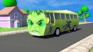 CGI 3D Animated wheels on the bus go round and round song |hulk wheels on the bus