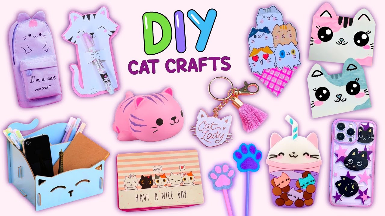 10 DIY CUTE CAT CRAFTS - Cat Pencil Case - Bookmark - Pen Decor - Organizer and more...