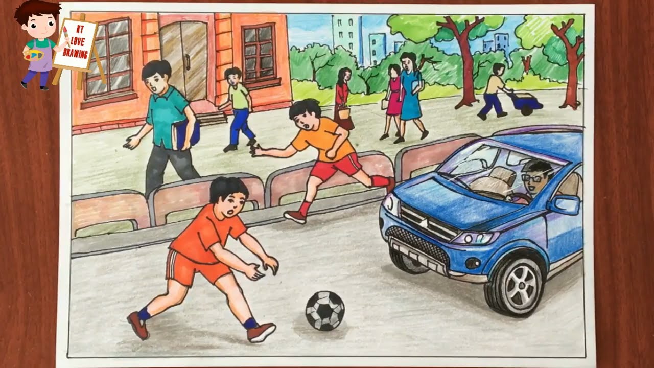 Vẽ tranh đề tài: An toàn giao thông - P2: Tô màu / How to paint a topic of  traffic safety - YouTube