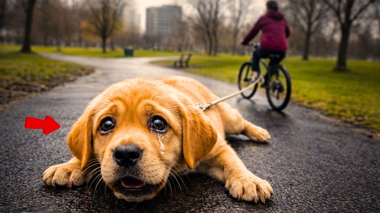 😡💔El cachorro ya no podía más… pero su dueña lo arrastraba en bicicleta… hasta que alguien lo detuvo