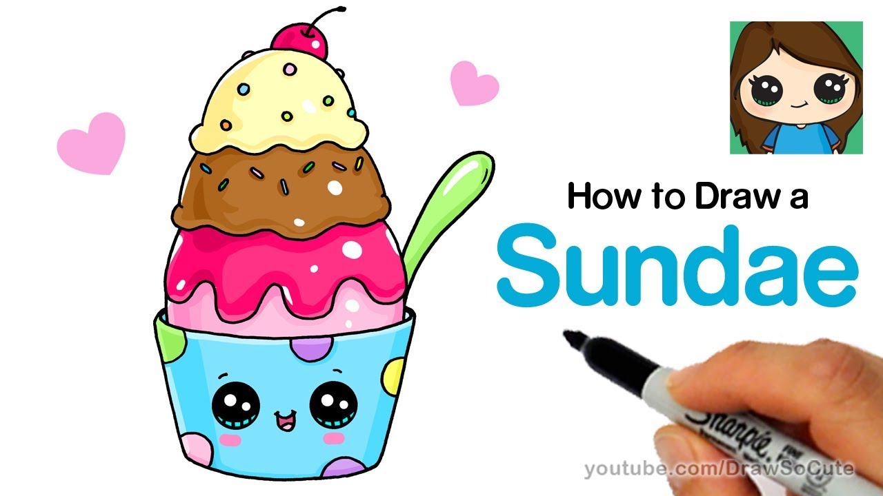 How to Draw an Ice Cream Sundae Easy and Cute - YouTube