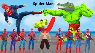 Game Playing Spider Man Learns Math With 5 Superheroes To Rescue Superman Vs Hulk Vs Squid Game