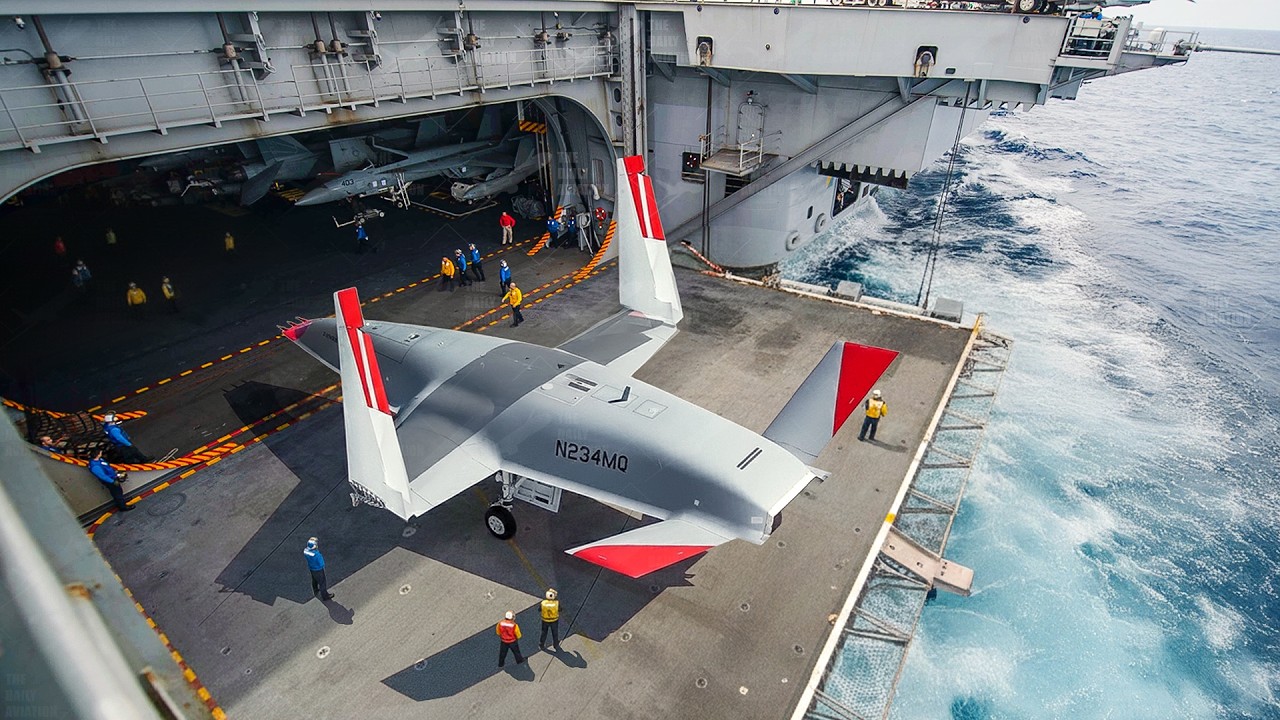 US Navy Launching a Massive Advanced Drone from Aircraft Carrier
